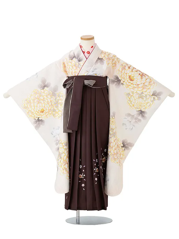 女児卒園袴【刺繍袴】乱菊シルエット　オフ