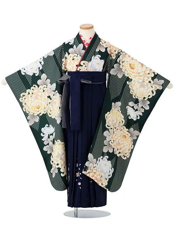 女児卒園袴【刺繍袴】乱菊シルエット　グリーン