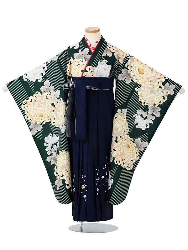 女児卒園袴【刺繍袴】乱菊シルエット　グリーン