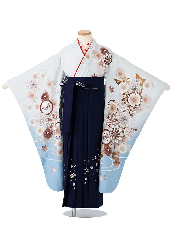 女児卒園袴【刺繍袴】ねじり梅にテープ　ブルー