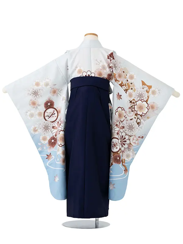 女児卒園袴【刺繍袴】ねじり梅にテープ　ブルー