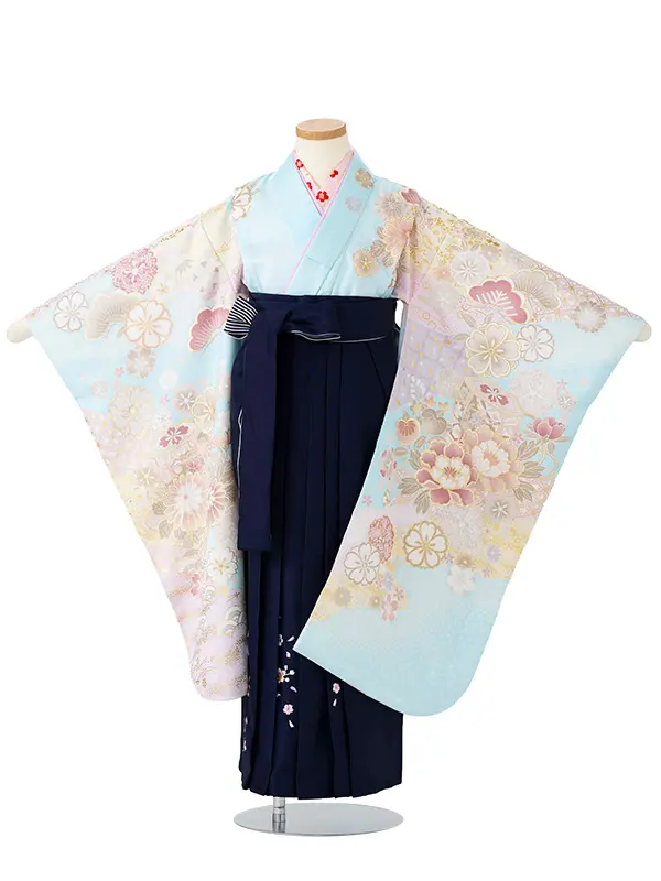 女児卒園袴【刺繍袴】貝桶　ブルー