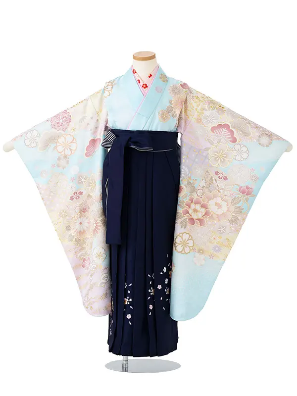 女児卒園袴【刺繍袴】貝桶　ブルー