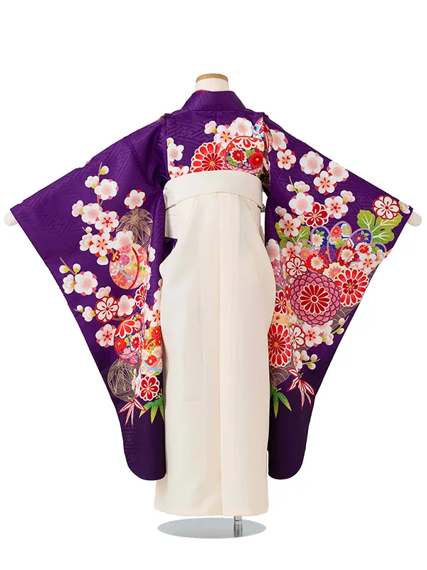 女児卒園袴【刺繍袴】まりに梅　パープル