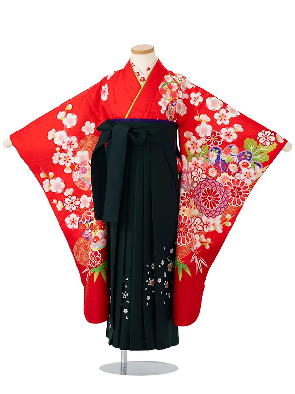 女児卒園袴【刺繍袴】まりに梅　赤