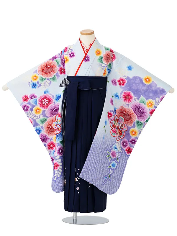 女児卒園袴【刺繍袴】辻が花　ねじり梅　ブルー
