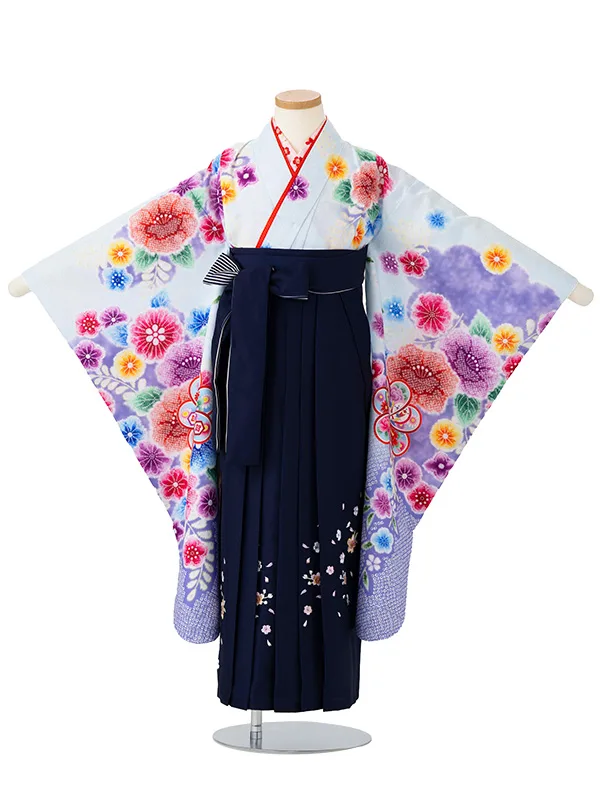 女児卒園袴【刺繍袴】辻が花　ねじり梅　ブルー