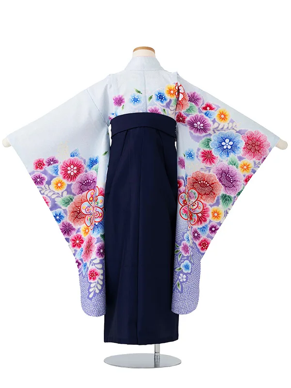 女児卒園袴【刺繍袴】辻が花　ねじり梅　ブルー