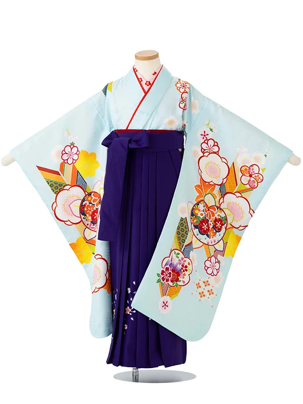 女児卒園袴【刺繍袴】橘に矢　ブルー