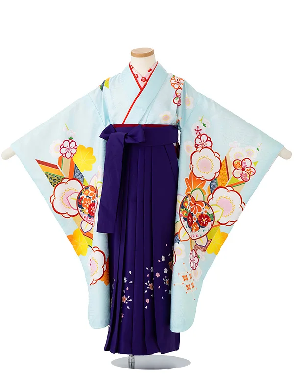 女児卒園袴【刺繍袴】橘に矢　ブルー