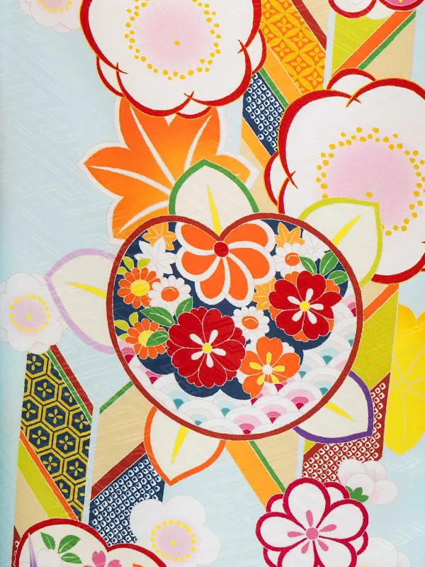 女児卒園袴【刺繍袴】橘に矢　ブルー