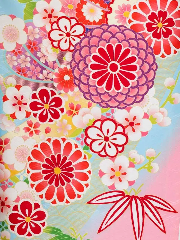 女児卒園袴【刺繍袴】まりに梅　ブルー