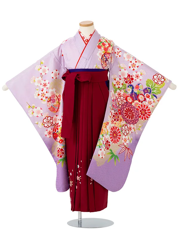 女児卒園袴【刺繍袴】まりに梅　藤色