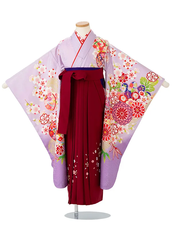 女児卒園袴【刺繍袴】まりに梅　藤色
