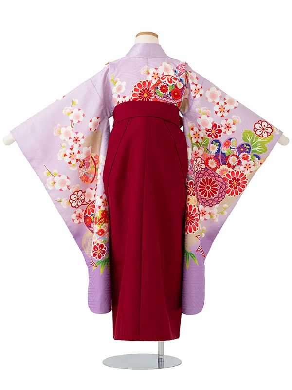 女児卒園袴【刺繍袴】まりに梅　藤色