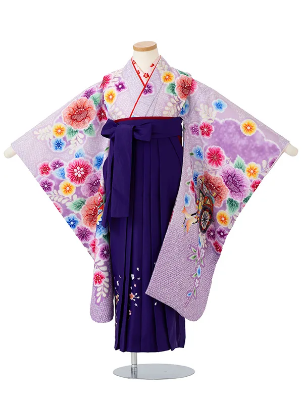 女児卒園袴【刺繍袴】辻が花　鈴　藤色
