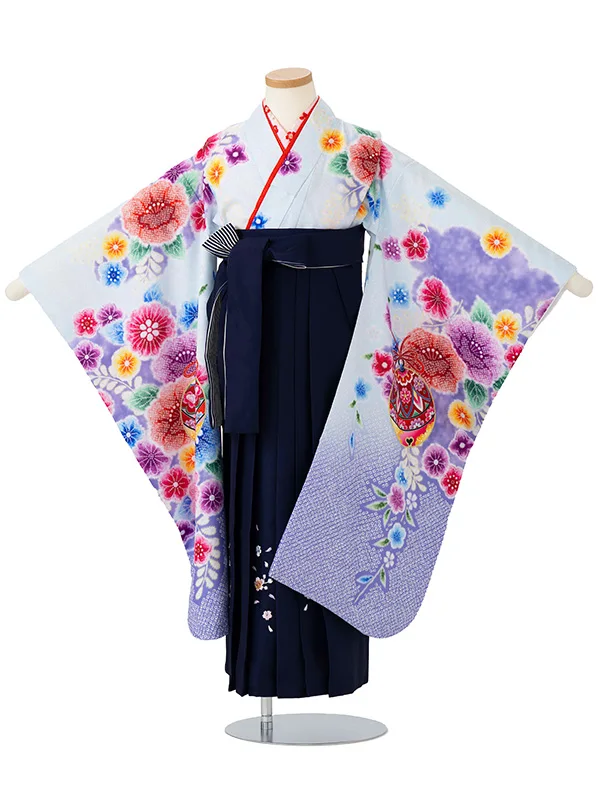 女児卒園袴【刺繍袴】辻が花　鈴　ブルー