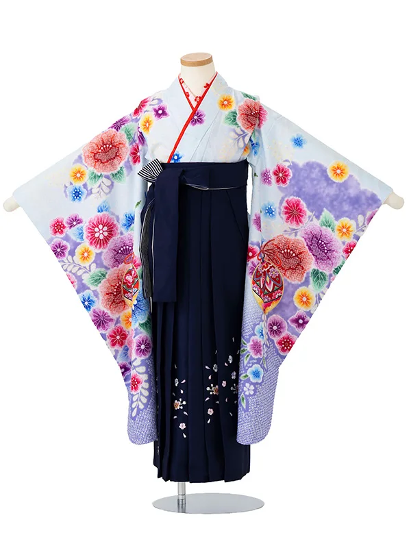 女児卒園袴【刺繍袴】辻が花　鈴　ブルー