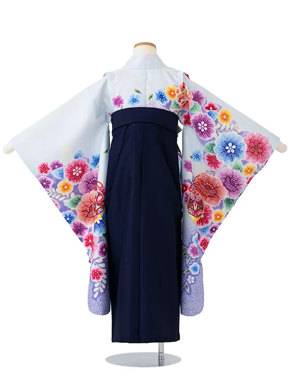 女児卒園袴【刺繍袴】辻が花　鈴　ブルー