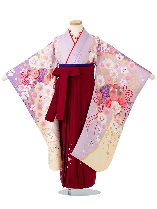 女児卒園袴【刺繍袴】まりに桜　藤色