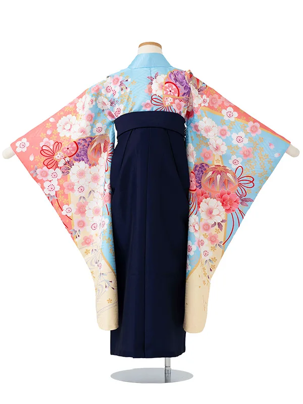 女児卒園袴【刺繍袴】まりに桜　ブルー