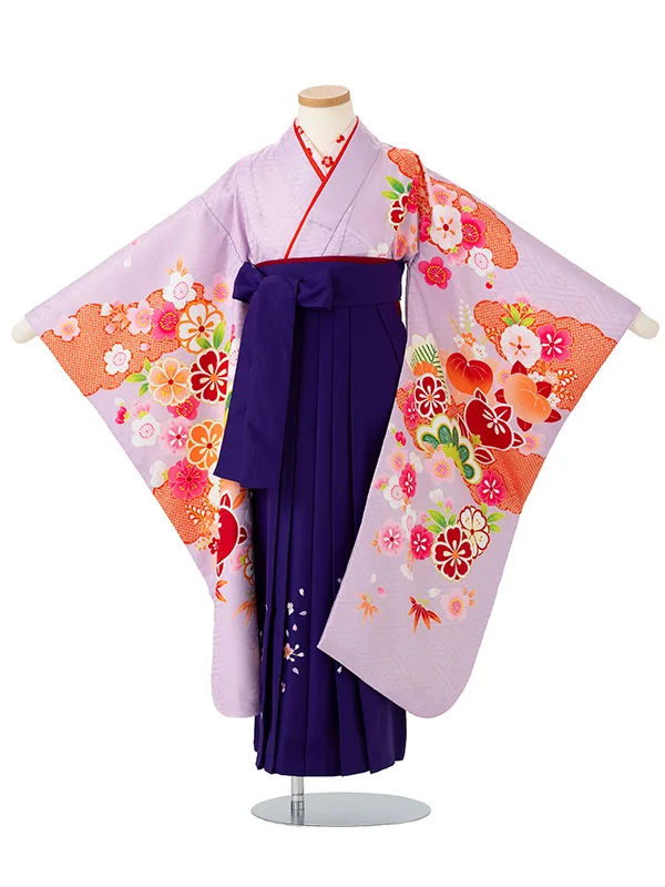 女児卒園袴【刺繍袴】橘に疋田　藤色