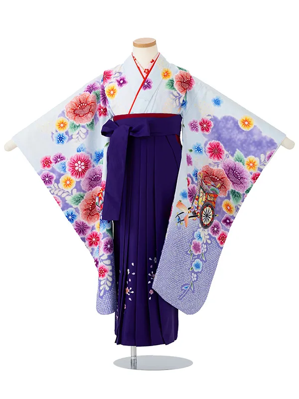 女児卒園袴【刺繍袴】辻が花　御所車　ブルー