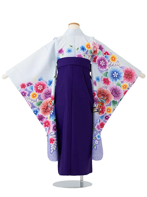 女児卒園袴【刺繍袴】辻が花　御所車　ブルー