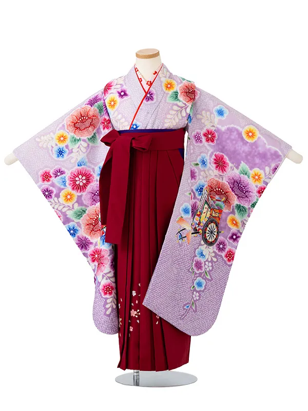 女児卒園袴【刺繍袴】辻が花　御所車　藤色