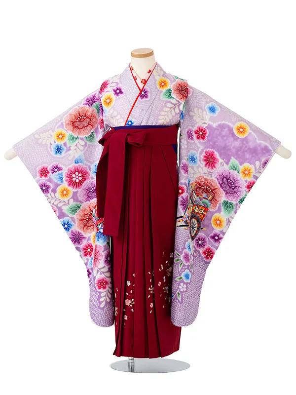 女児卒園袴【刺繍袴】辻が花　御所車　藤色