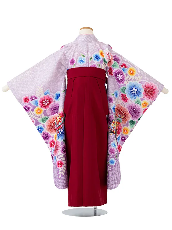 女児卒園袴【刺繍袴】辻が花　御所車　藤色