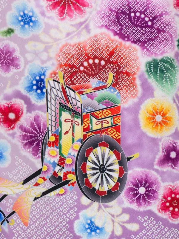 女児卒園袴【刺繍袴】辻が花　御所車　藤色