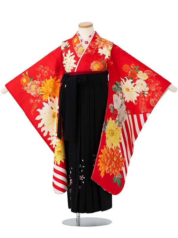 女児卒園袴【刺繍袴】洋花　赤