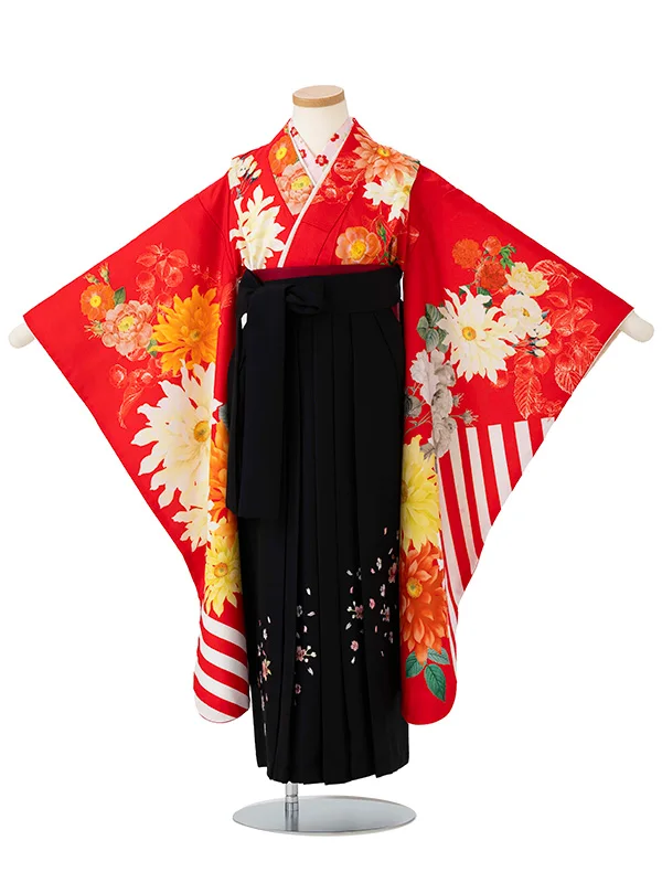 女児卒園袴【刺繍袴】洋花　赤