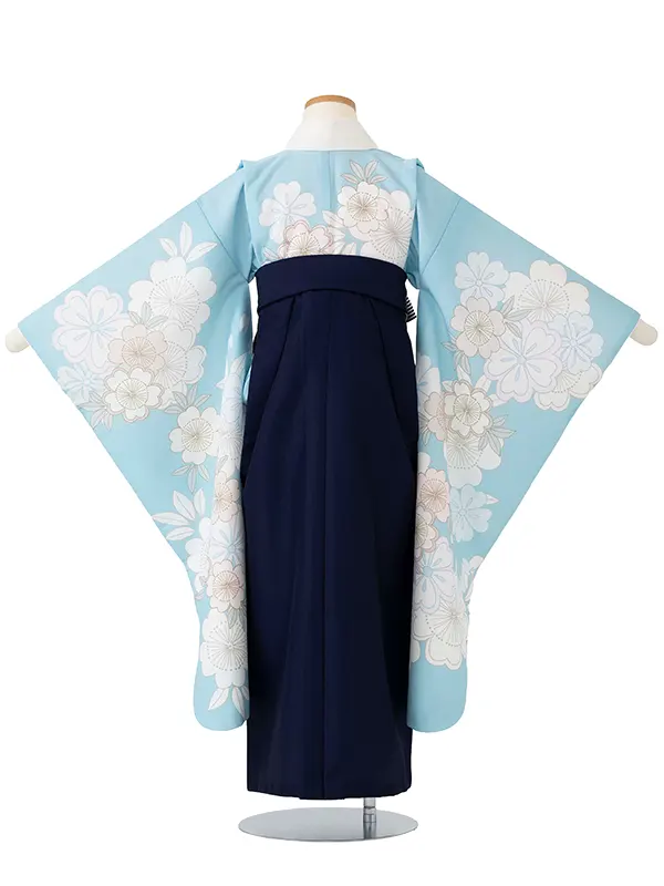 女児卒園袴【刺繍袴】梅に桜　ブルー