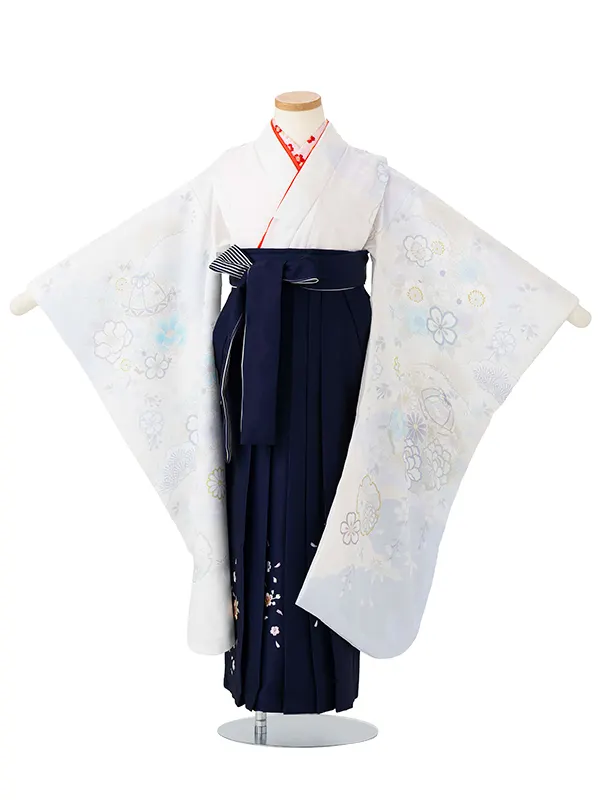 女児卒園袴【刺繍袴】まりにぼたん　白