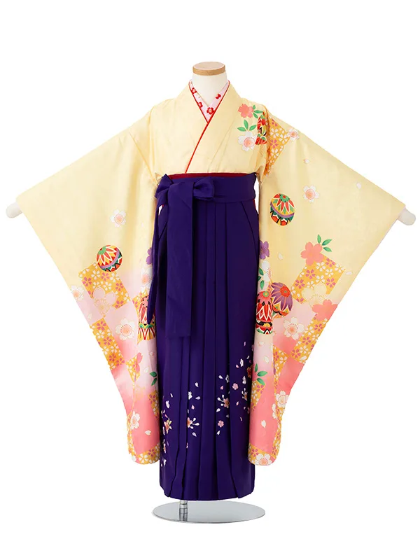 女児卒園袴【刺繍袴】まり　クリームピンク