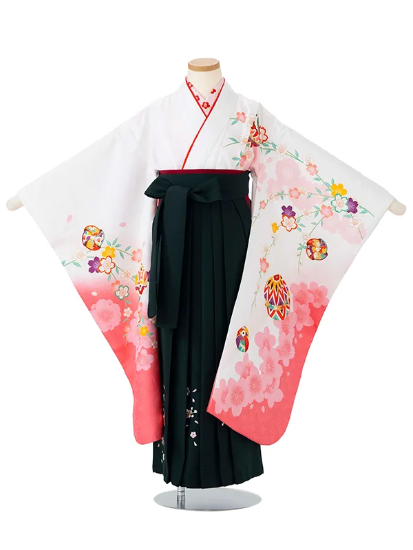 女児卒園袴【刺繍袴】まり　白ピンク