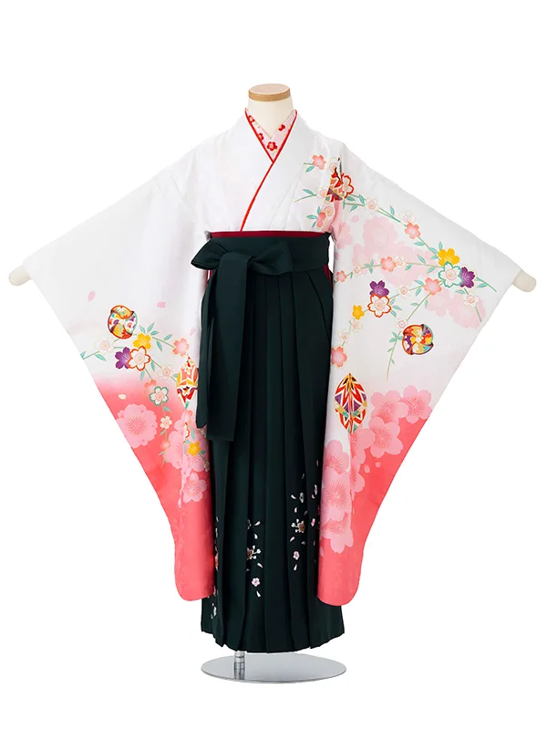 女児卒園袴【刺繍袴】まり　白ピンク