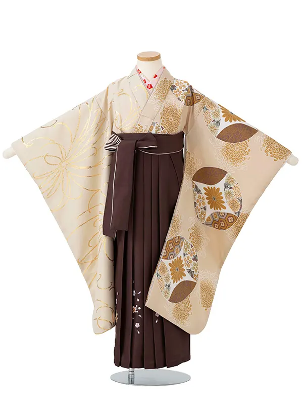 女児卒園袴【刺繍袴】レトロ半身　ベージュ