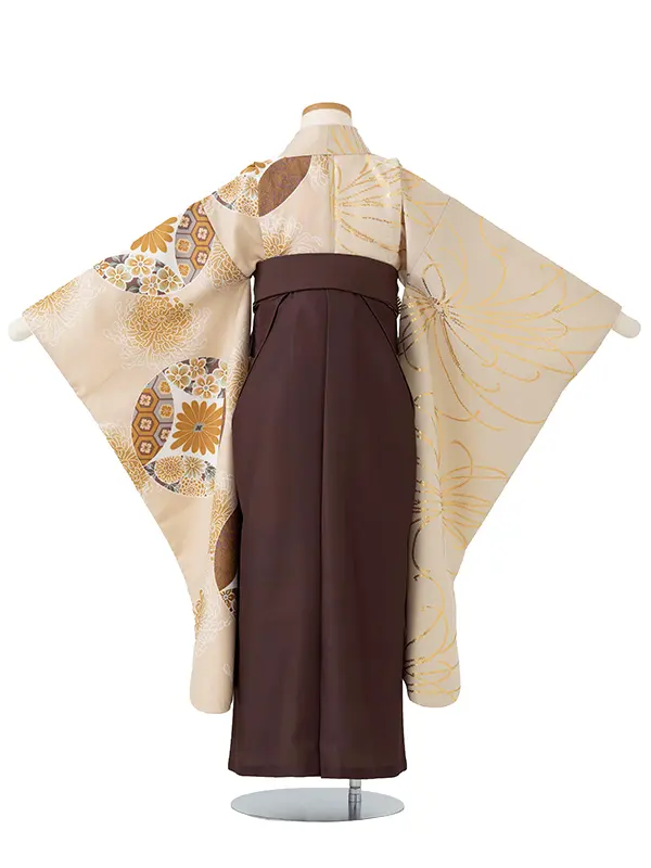 女児卒園袴【刺繍袴】レトロ半身　ベージュ