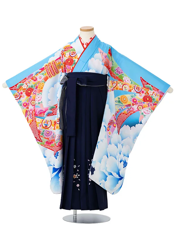 女児卒園袴【刺繍袴】熨斗大花ブルー