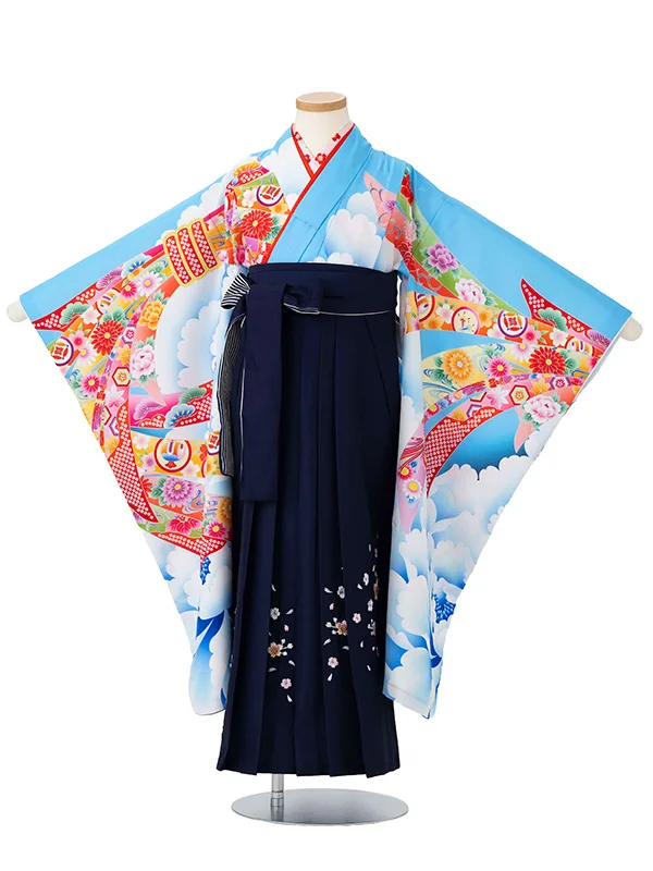 女児卒園袴【刺繍袴】熨斗大花ブルー