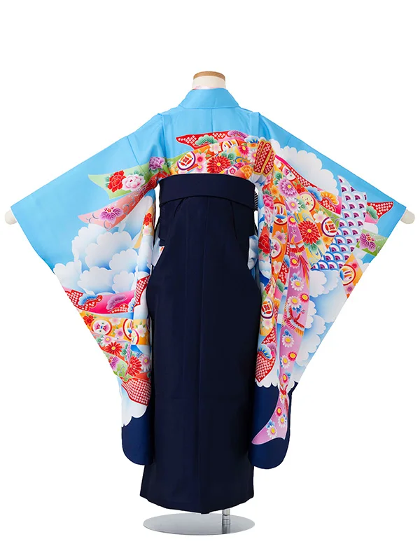 女児卒園袴【刺繍袴】熨斗大花ブルー