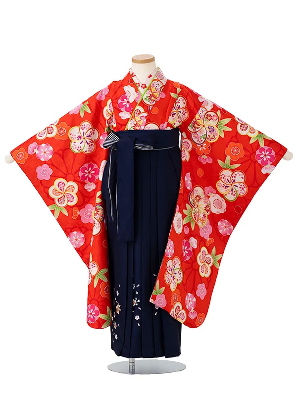 女児卒園袴【刺繍袴】ねじり梅　赤