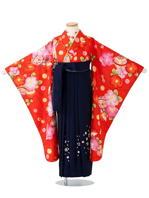 女児卒園袴【刺繍袴】ぼたん　赤