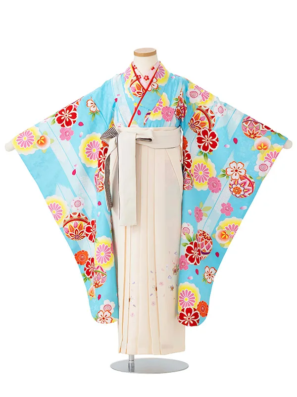 女児卒園袴【刺繍袴】まりに矢絣　ブルー