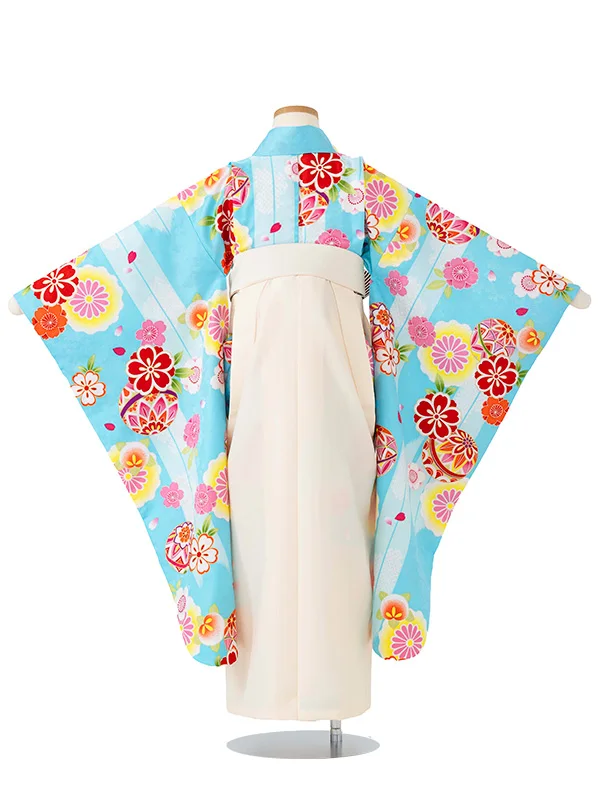 女児卒園袴【刺繍袴】まりに矢絣　ブルー