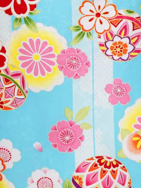 女児卒園袴【刺繍袴】まりに矢絣　ブルー