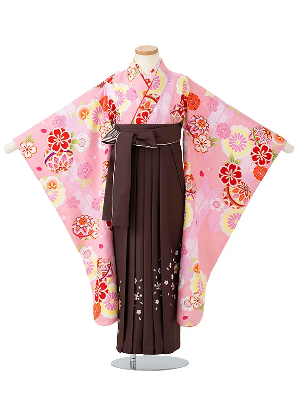 女児卒園袴【刺繍袴】まりに矢絣　ピンク